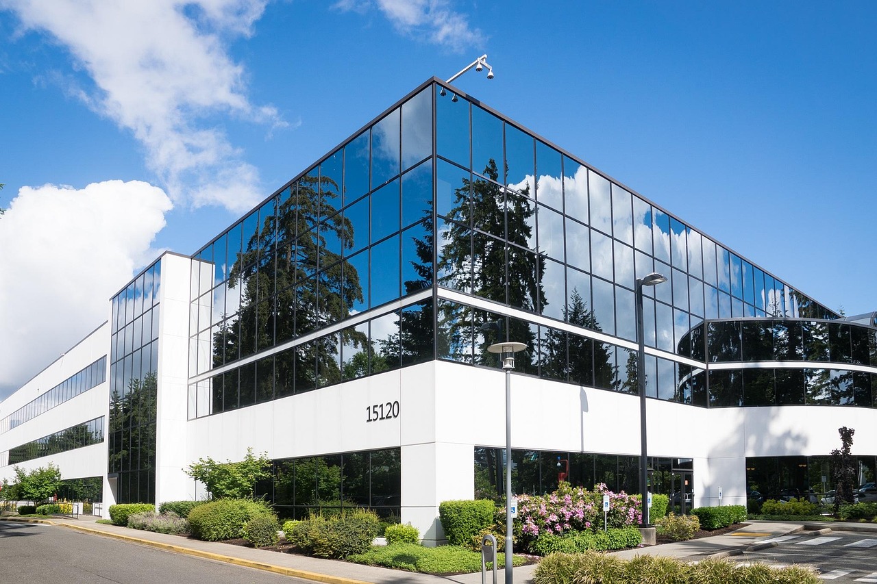 Building, glass, sky, blue, microsoft, company, reflection, perspective, wall, seattle, blue business, blue building, nature, blue wall, blue sky, blue glass, blue company, blue glasses, United States