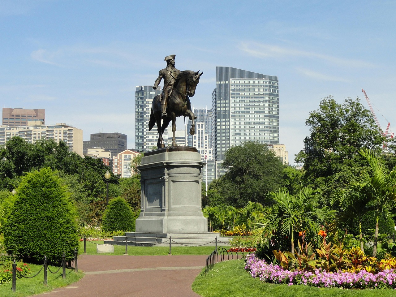 Boston, massachusetts, city, cities, statue, paul revere, park, commons, destinations, nature, urban, grass, trees, spring, summer, buildings