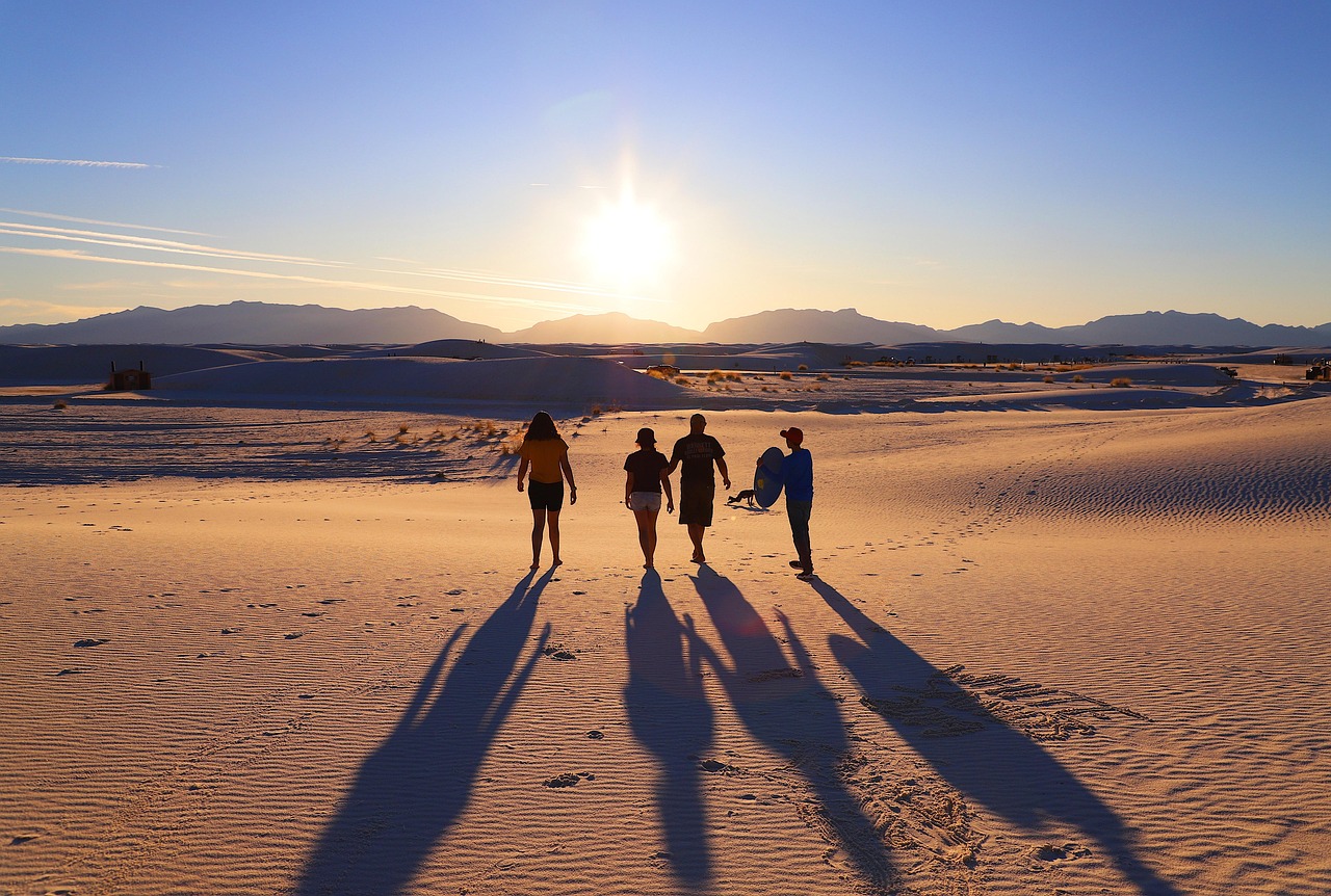 White sands, new mexico, sunset, landscape, family, people, sky, warm tones, sands, mexico, white, sand, desert, nature, clouds, tranquil, dunes, wilderness, scenic, outdoors, usa, monument, national,