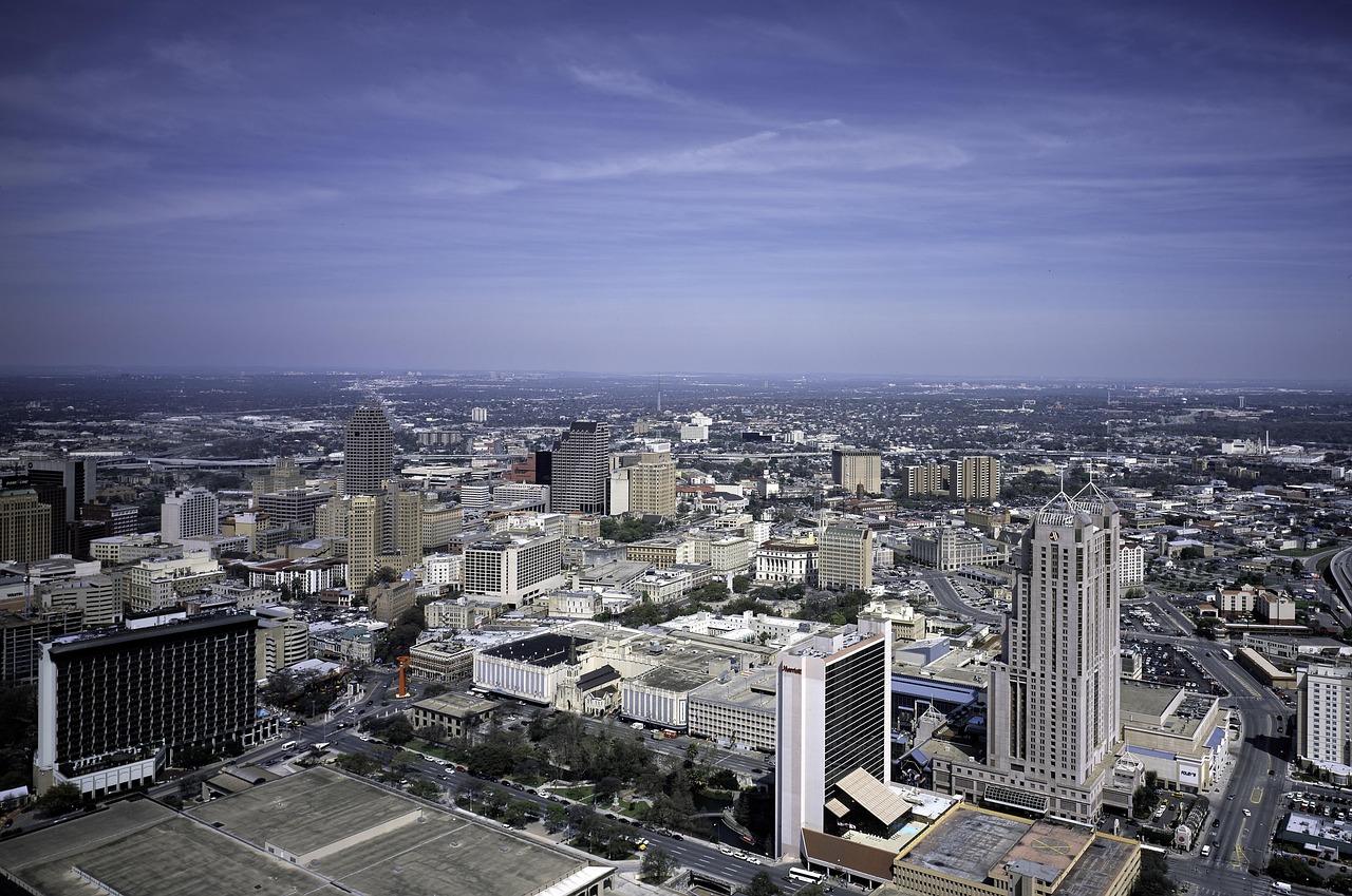 San antonio, texas, skyline, downtown, city, building, cityscape, summer, highrises, buildings, architecture, sky, nature, clouds