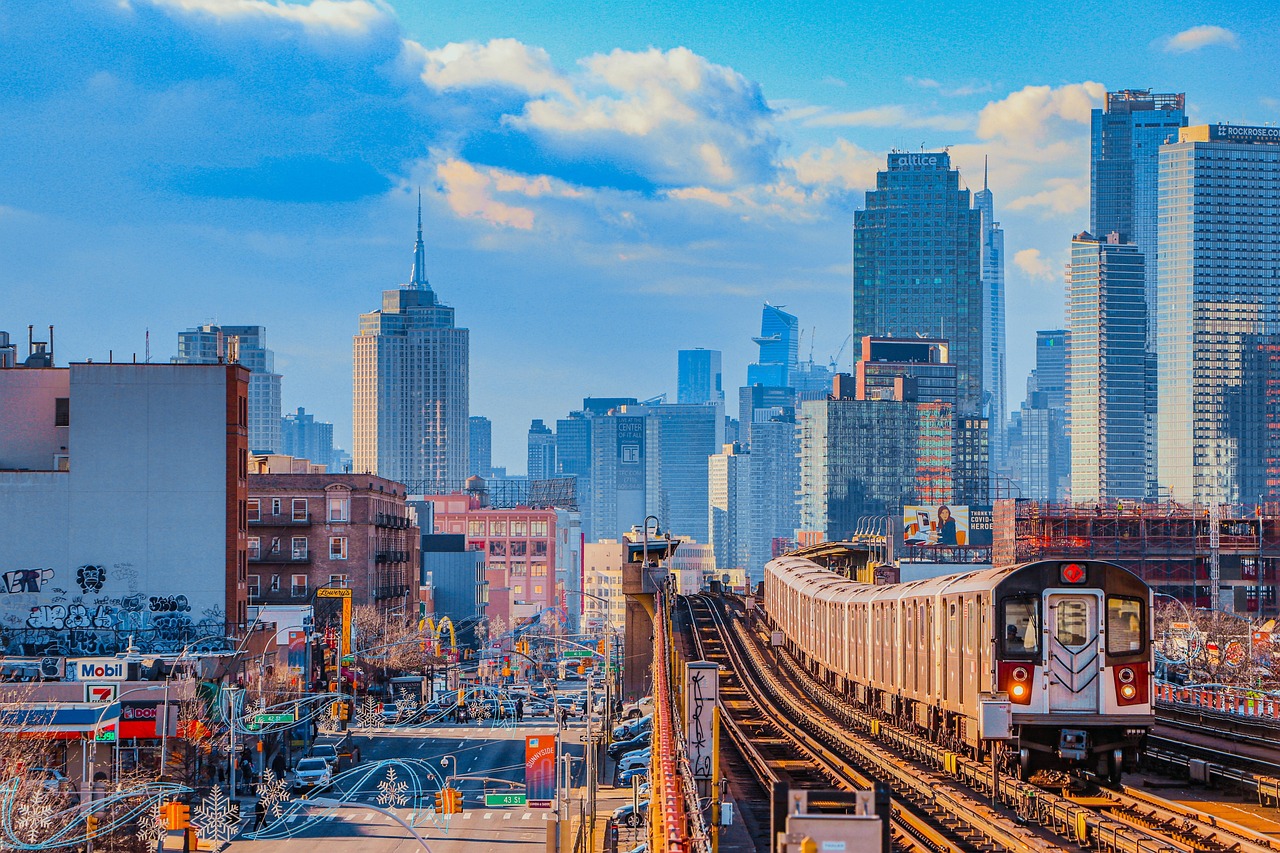 Train, buildings, traffic, road, skyline, cityscape, city, urban, urban landscape, railway, railroad, train tracks, railroad tracks, new york city, nyc, new york, empire state building, new york, new 