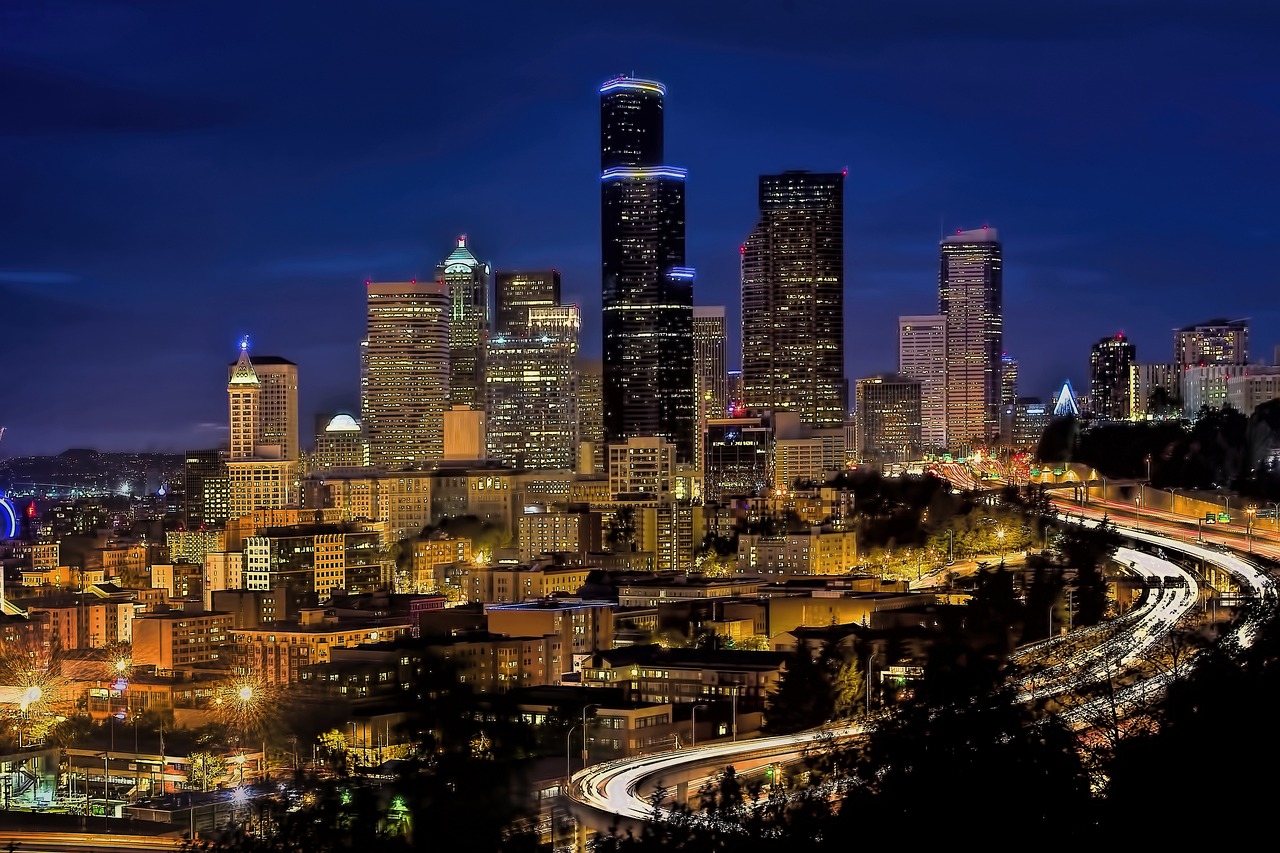 Buildings, city, illuminated, city lights, cityscape, skyline, downtown, seattle, urban, night sky, urban landscape, city, city, seattle, seattle, seattle, seattle, seattle