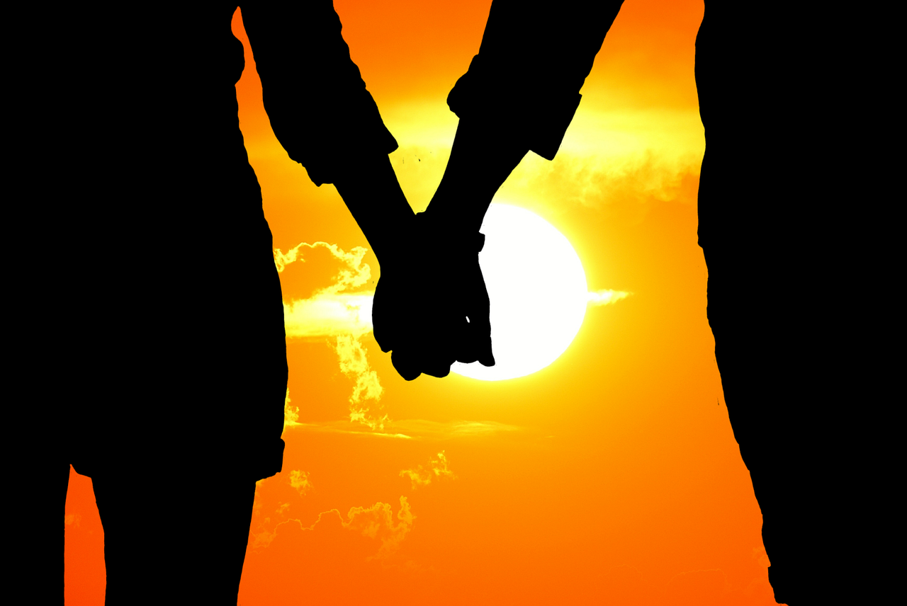 Lovers, nature, silhouette, sunset, together, hand in hand, love, in love, togetherness, as a couple, fun, friendship, valentine's day, connectedness