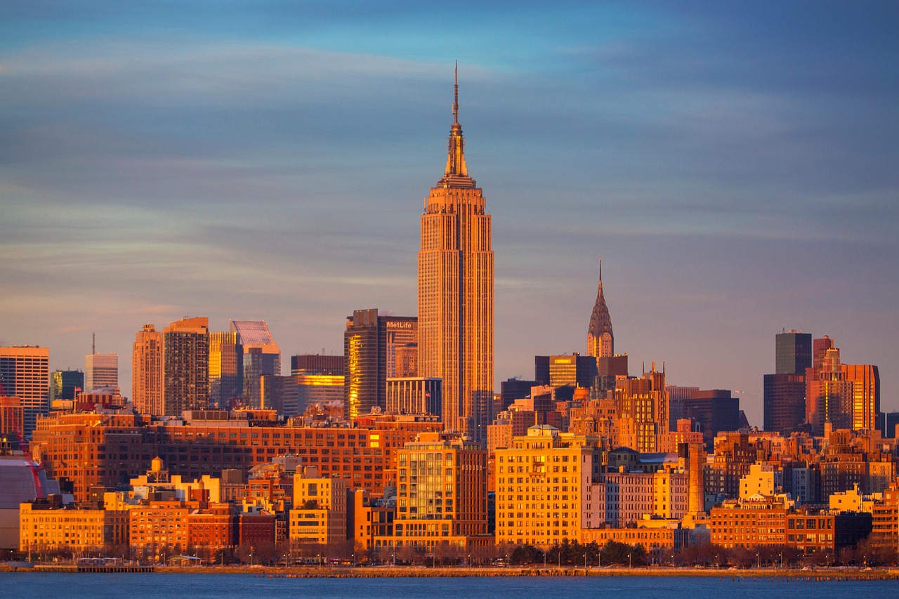 Empire state building, hudson, sunset, new york, ny, manhattan, nature, united states