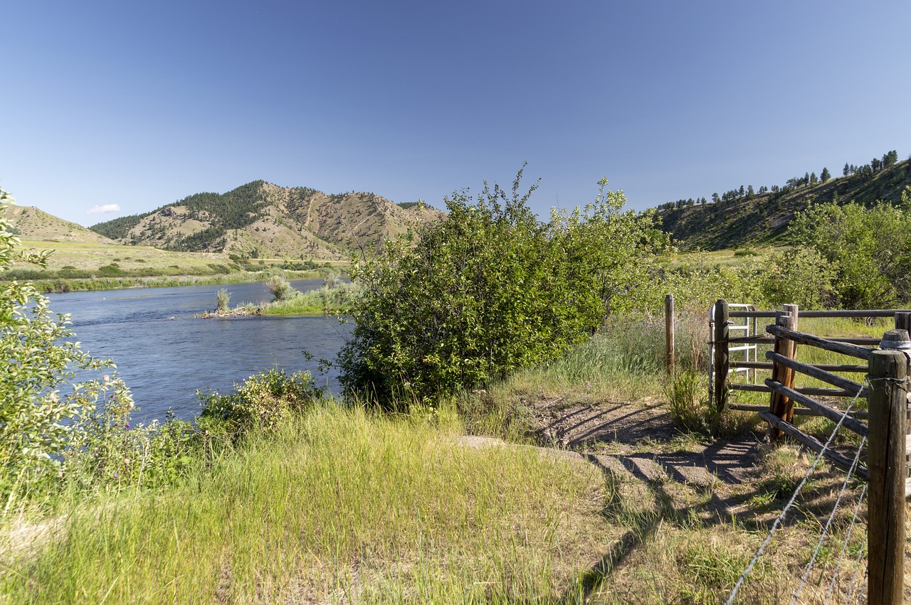Missouri river, montana, sky, river, fence, barbed, wire, water, nature, landscape