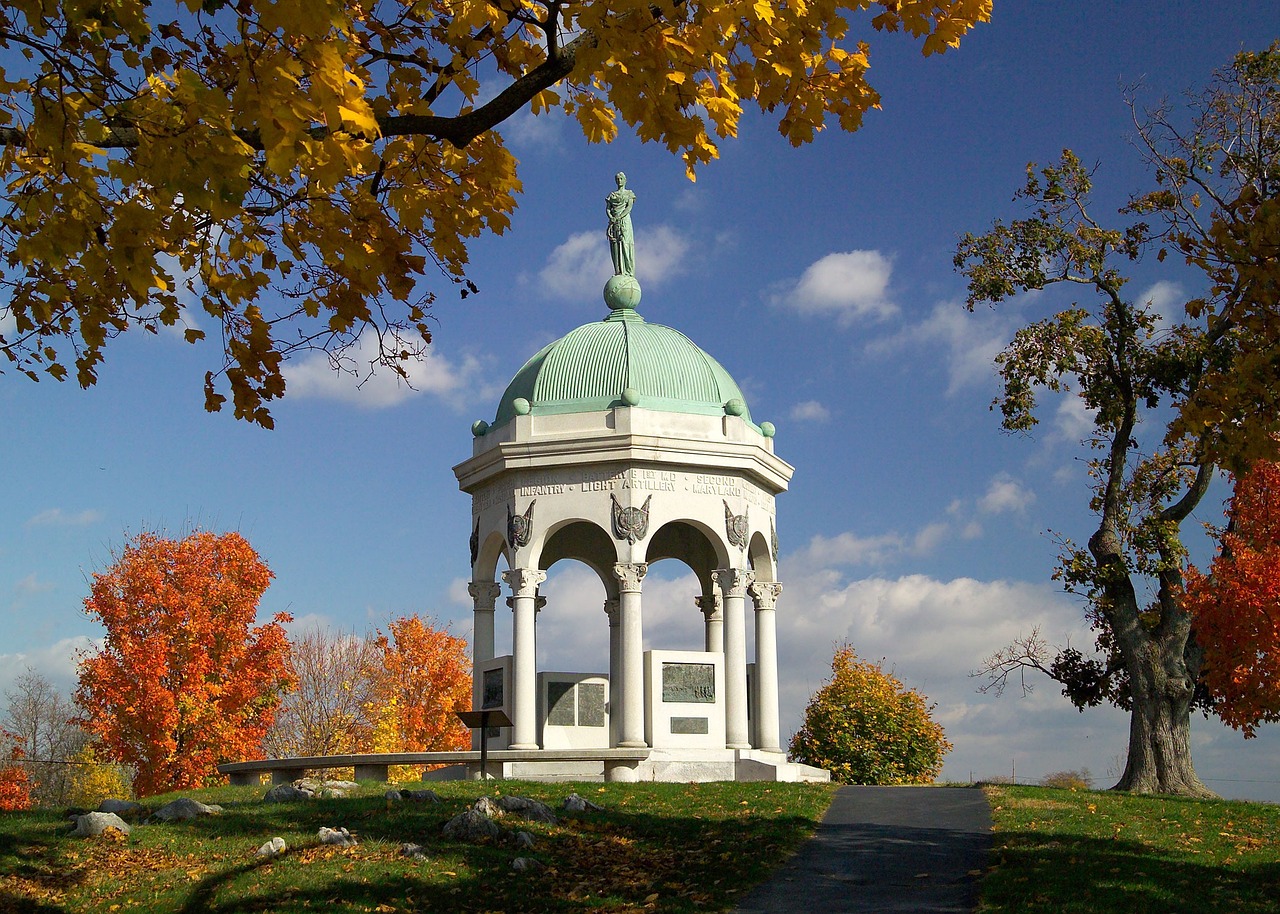Antietam, maryland, sky, clouds, autumn, fall, monument, battlefield, historical, american civil war, landscape, nature, outside, country, countryside, rural, foliage, colorful, trees, maryland, maryl