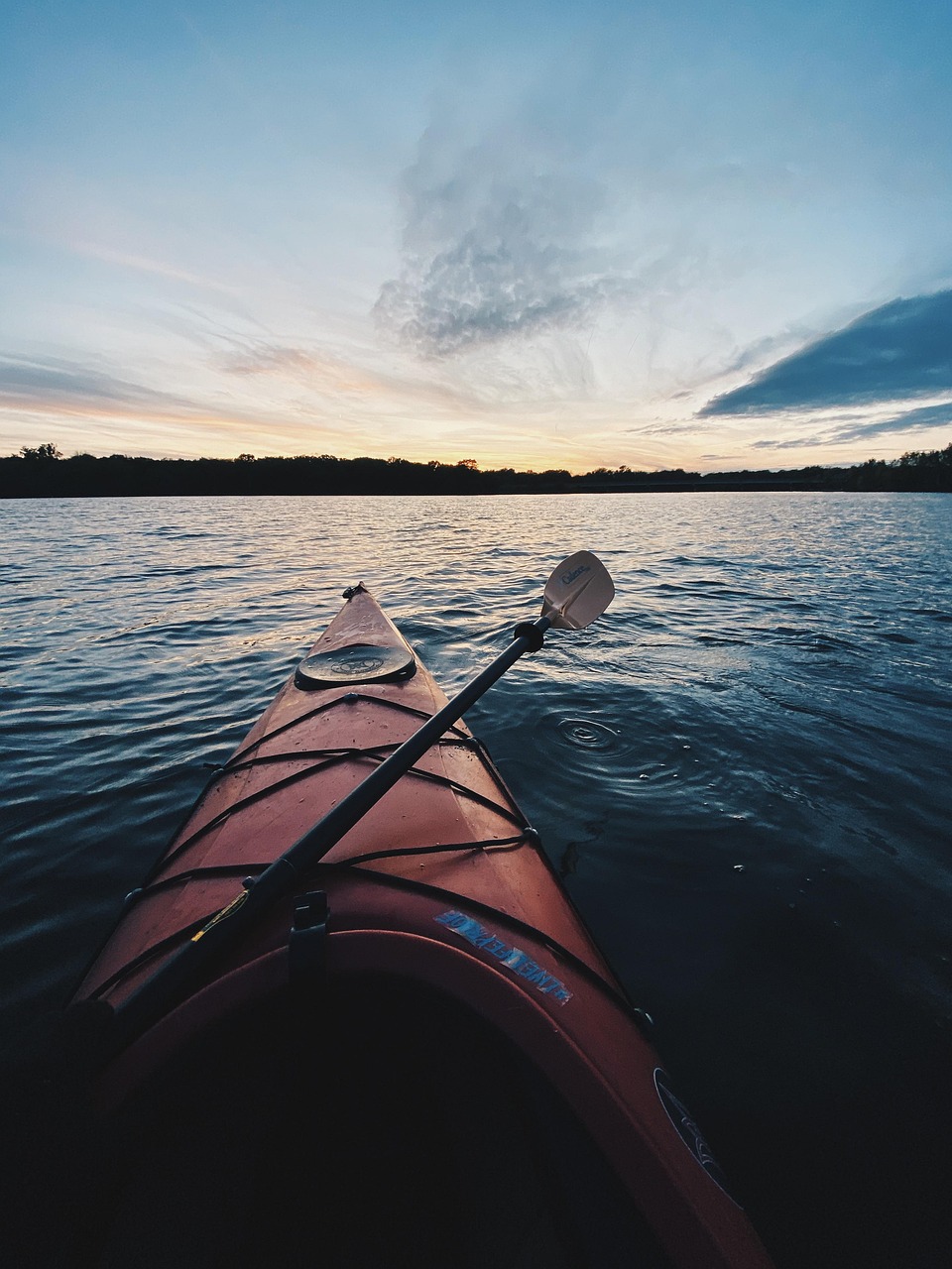 Kayak, boat, paddle, kayaking, lake, sunset, island, tranquil, nature, sport, relax, United States, Waterloo, Iowa