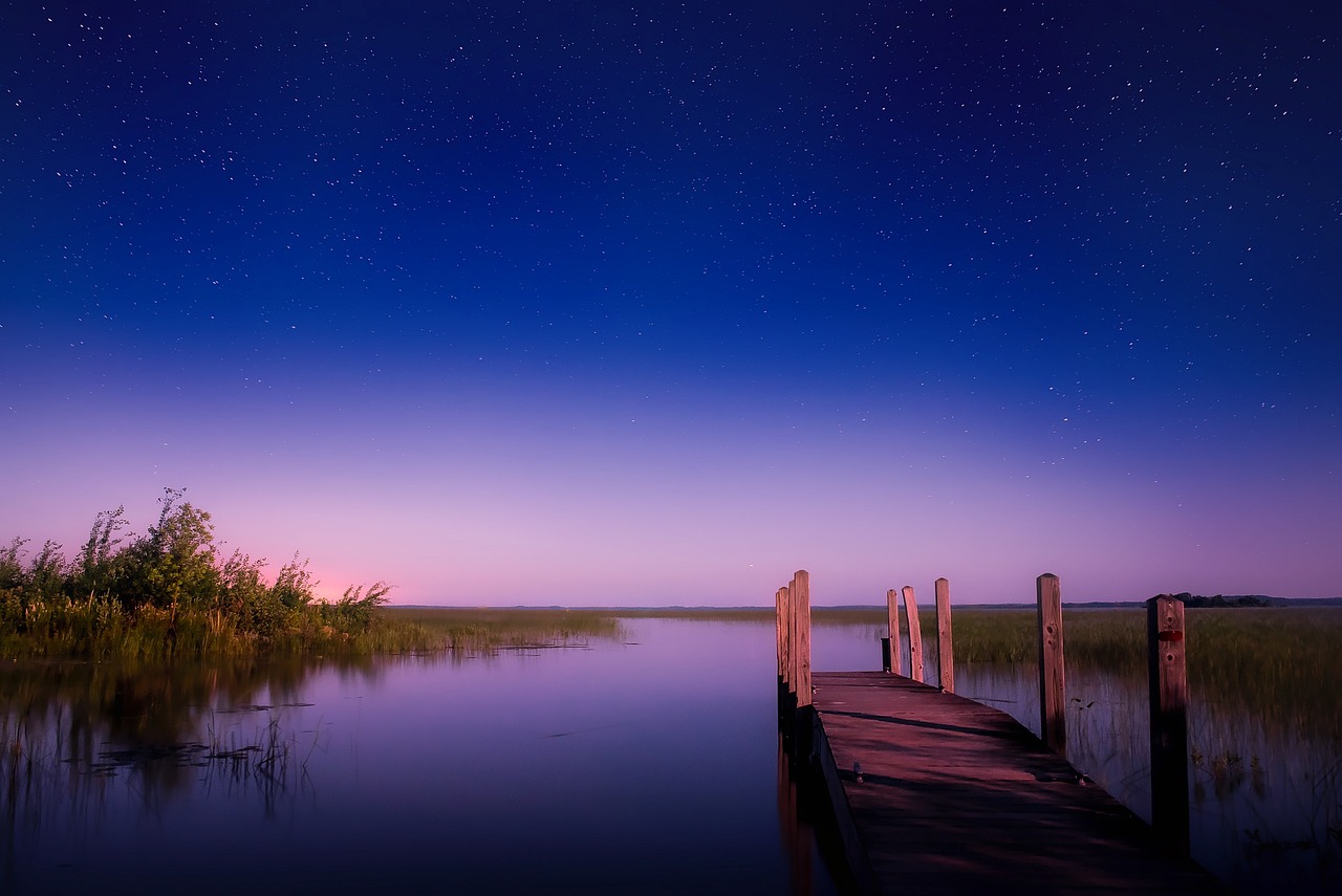 Michigan, lake, water, sunset, dusk, stars, starry, pier, jetty, dock, plants, landscape, scenic, nature, outdoors, country, rural, hdr, blue sunset, blue stars, blue plant, blue lake, blue plants, mi