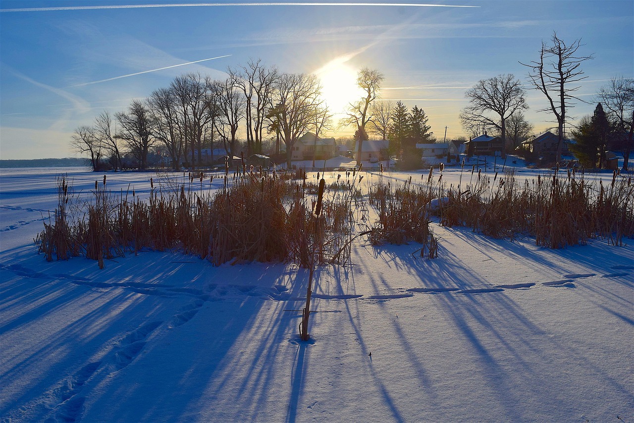 Lake, sunrise, frozen, winter, snow, landscape, trees, sunlight, frost, dawn, nature, ice, cold, white, solitude, blue, peaceful, culver lake, new jersey, outdoor, horizon, scenic, morning, shadows